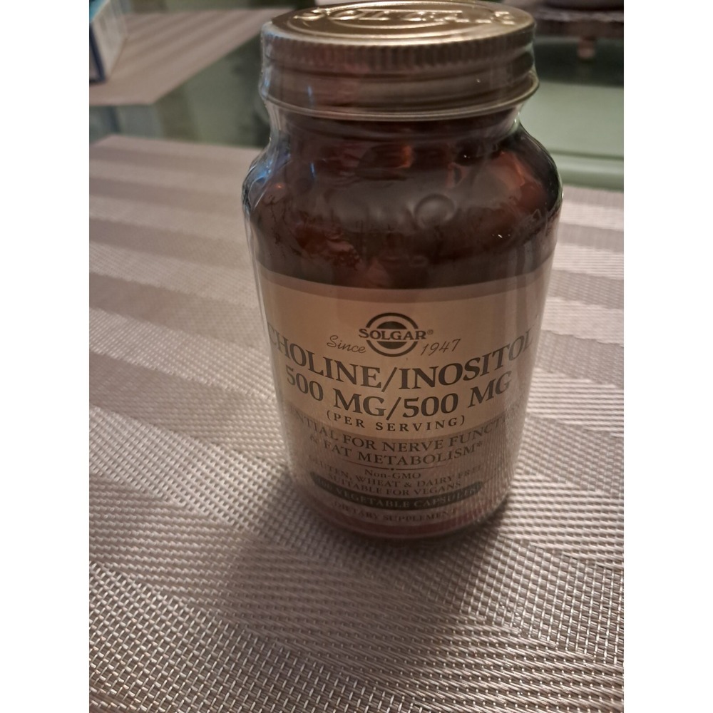 Solgar Choline/Inositol, 100 Vegetable Capsules New Factory Sealed Glass Jar X 1